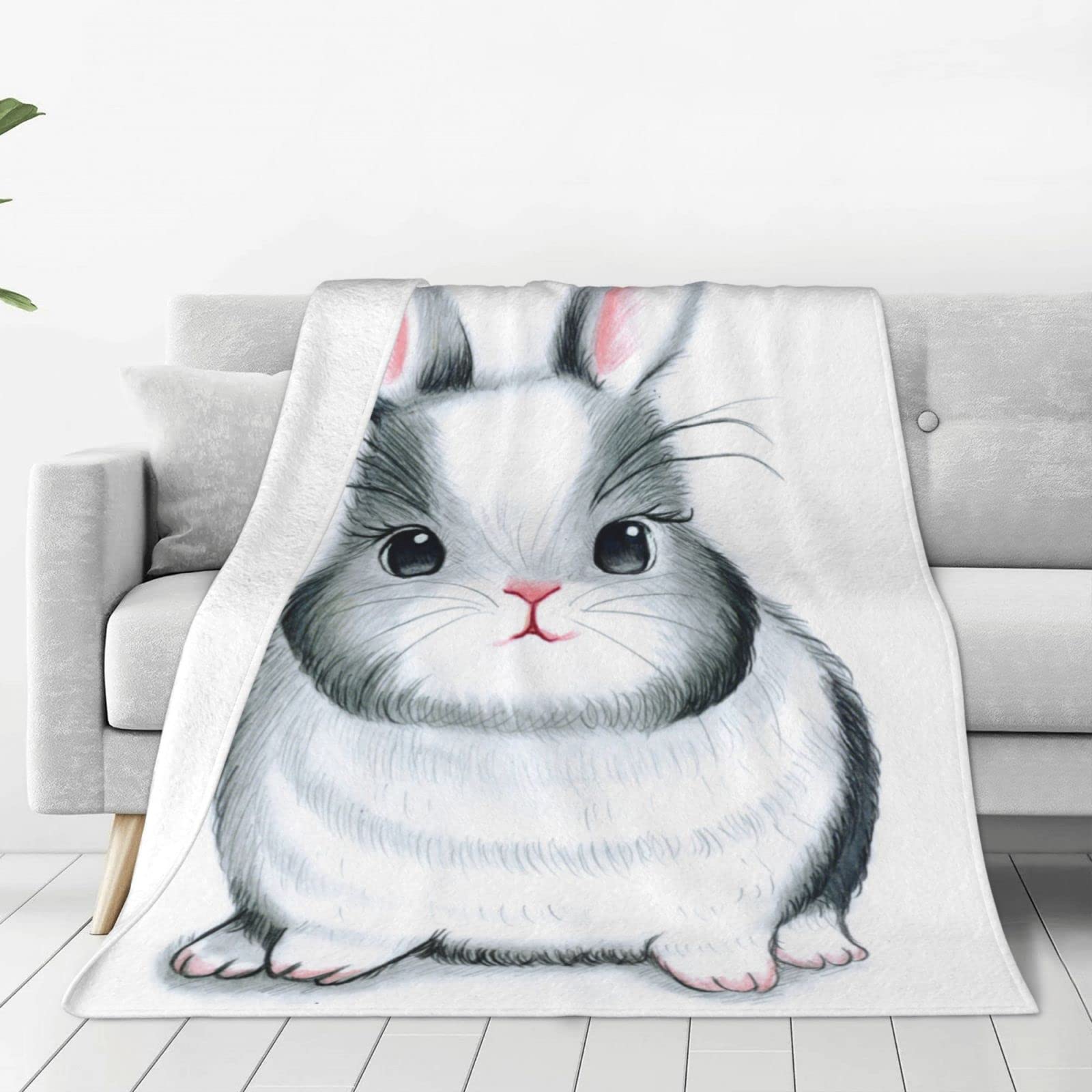 Lsjuee Throw Blanket Cute Rabbit Warm Cozy Soft Lightweight Flannel Fleece Blanket for Bedroom Sofa Room Home Decorative Fuzzy Blanket 50"x40"
