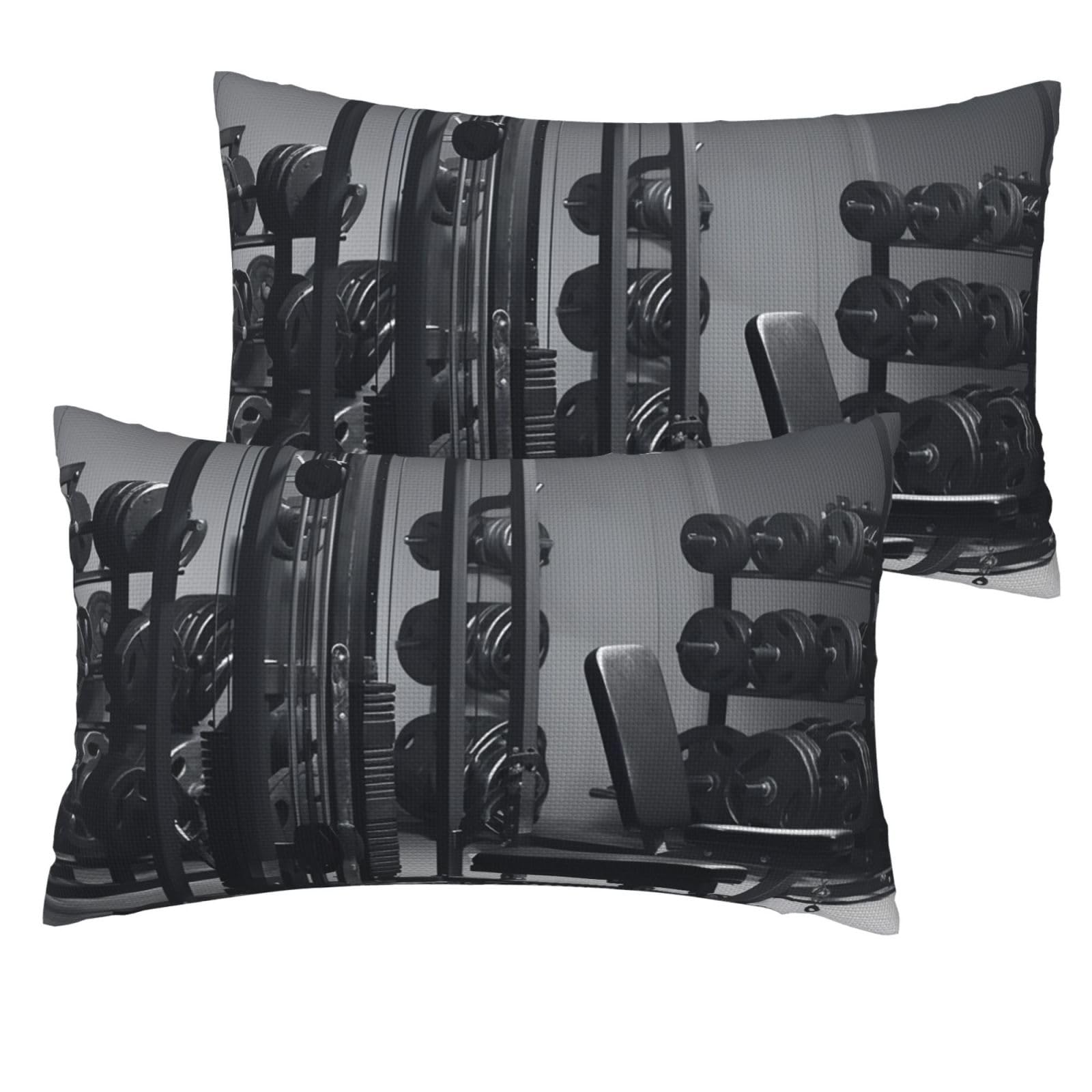 2 Pack Pillow Cases with Hidden Zipper, Soft Breathable Decorative Pillow Covers for Hair and Skin, Gym Equipment Pillowcases 12"x20" Bed Pillow Protectors Cover for Sleeping Gifts