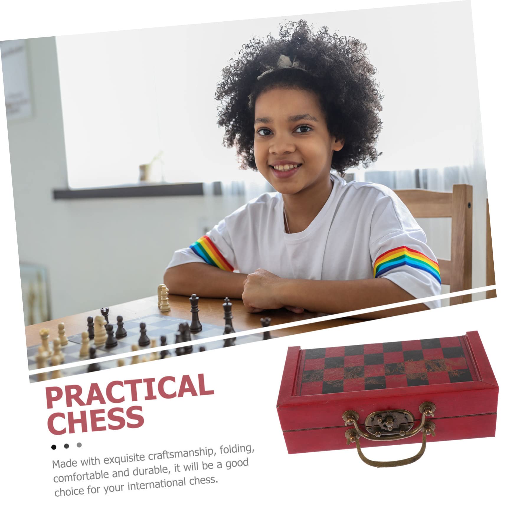 Scacchiera Pieghevole Rossa in Legno e Lega, Set 1 Pezzo | Oggetto Scenico Creativo, Facile da Trasportare, Design Stabile, per Scacchi Decorativi e Giochi da Tavolo