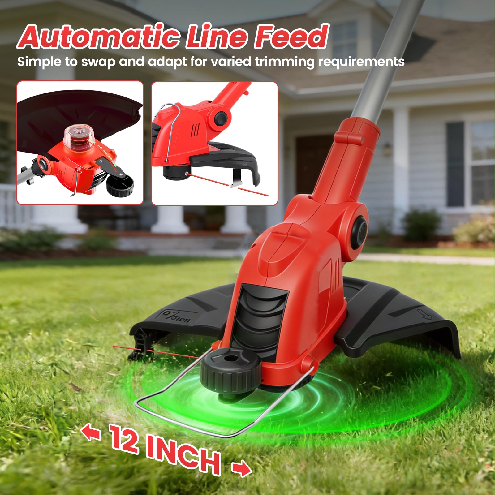 Recortadora de hilo inalámbrica Weed Wacker de 21 V con 2 baterías de 4.0 Ah y cargador rápido, recortadora de césped de alimentación automática de 12 pulgadas, comedor de malas hierbas eléctrico 2 en