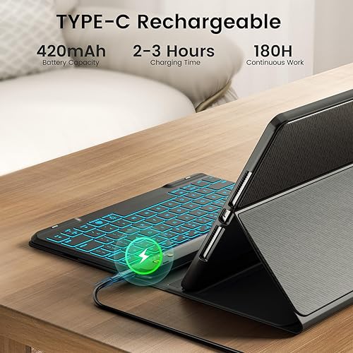 Miniatura 6 de OPAKIT Funda de teclado para iPad Air 54 Pro de 11 pulgadas, funda de teclado inalámbrica desmontable retroiluminada de 7 colores con soporte para