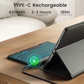 7-Color Backlit Keyboard Case for iPad 9.7 Inch 6th 5th Gen Air 2/Air 1, Detachable Wireless Bluetooth Keyboard with Pencil Holder, Auto Sleep Wake Stand Folio Protective Cover (Black)