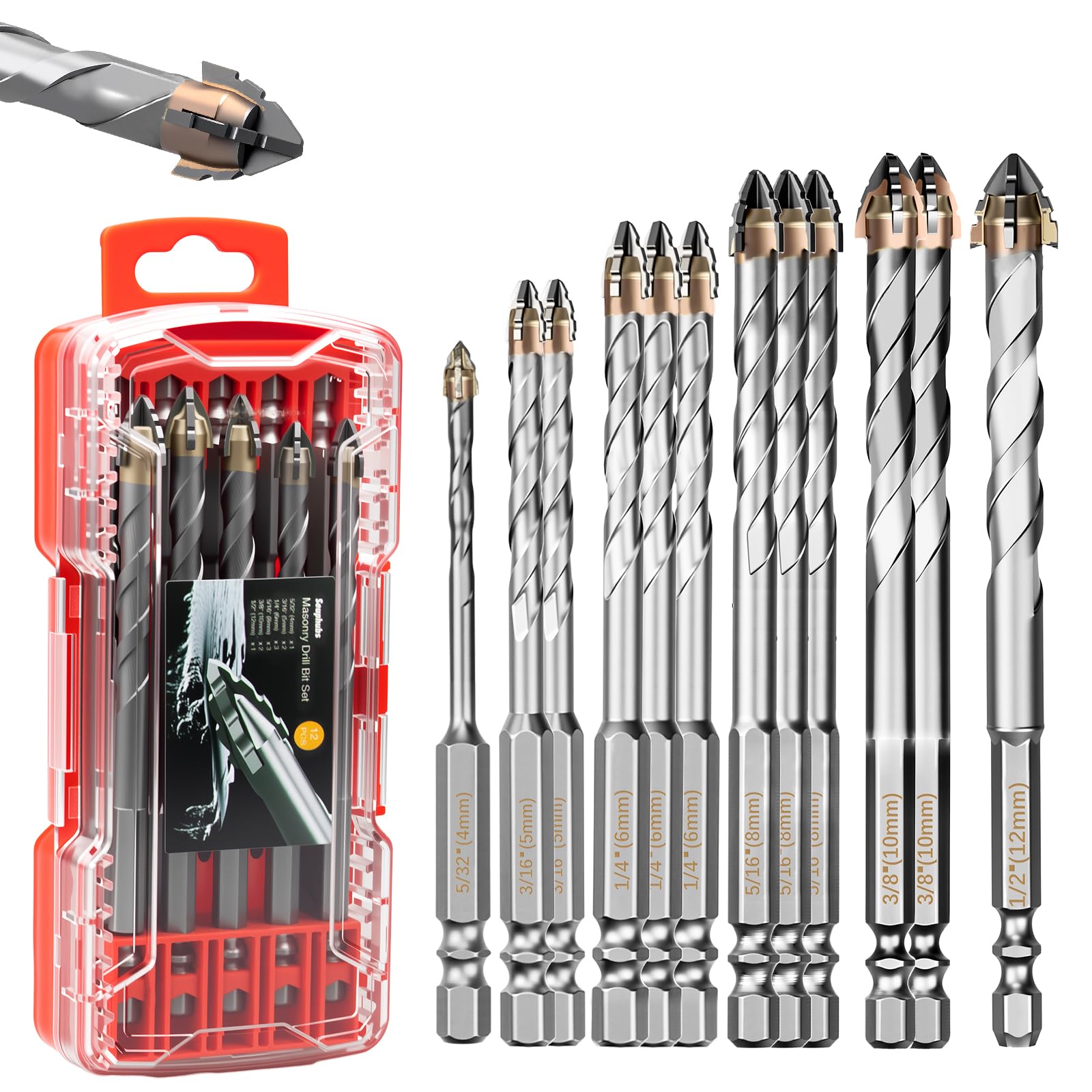 Masonry Drill Bit Set - 12 Pieces, Concrete & Tile -1