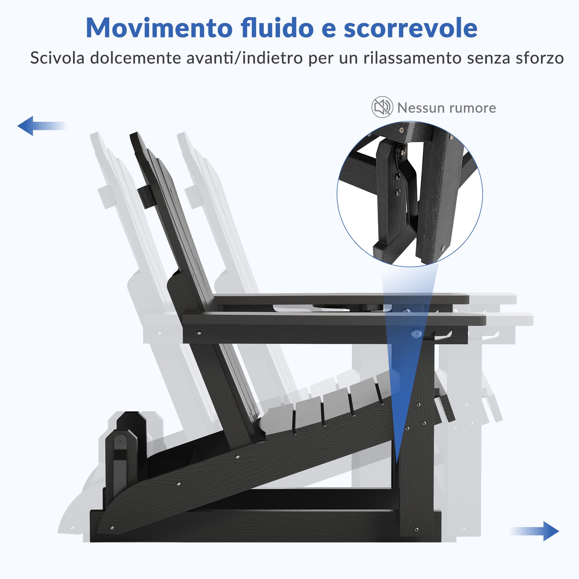 Sedia a dondolo Adirondack con schienale regolabile,sedia a dondolo per patio in simil-legno resistente alle intemperie con portabicchieri, meccanismo di oscillazione fluido,capacità di peso 200 kg