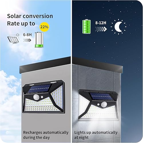 Miniatura 2 de Luces solares para exteriores, 100 LED, paquete de 2 luces solares con sensor de movimiento para exteriores con 3 modos de iluminación, luces de