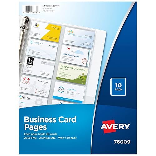 Avery Clear Business Card Organizer Pages for 3 Ring Binders, Pack of 10, Holds 200 Cards Total (76009)