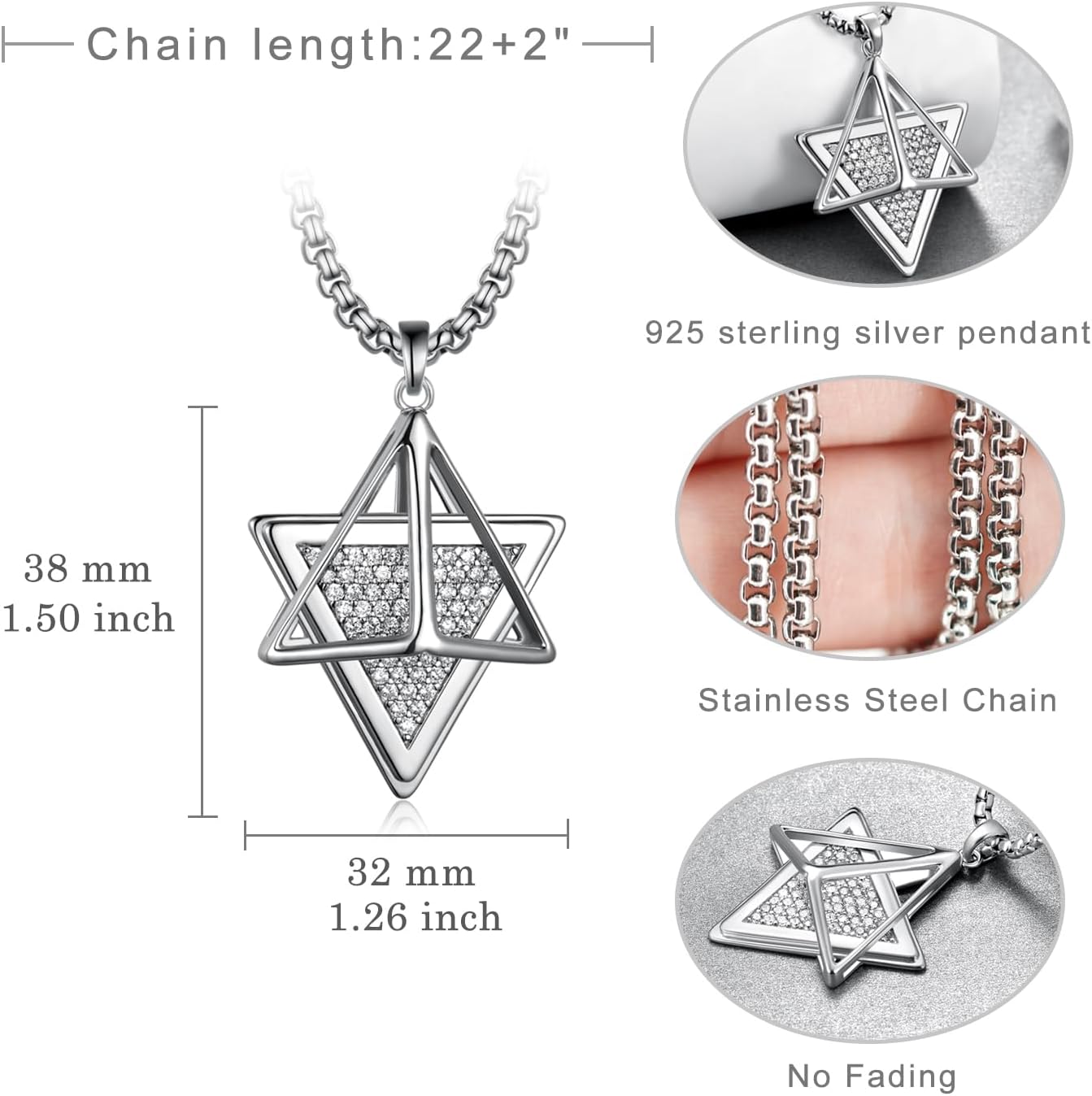 Merkaba Necklace 925 Sterling Silver Merkaba Pendant 3D Star Necklace Sacred Geometry Jewelry Gifts for Women - Image 4