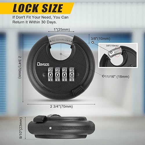 Miniatura 2 de DAYGOS Candados de disco combinados para exteriores, bloqueo de código de 4 dígitos resistente, bloqueo de disco combinado para unidad de