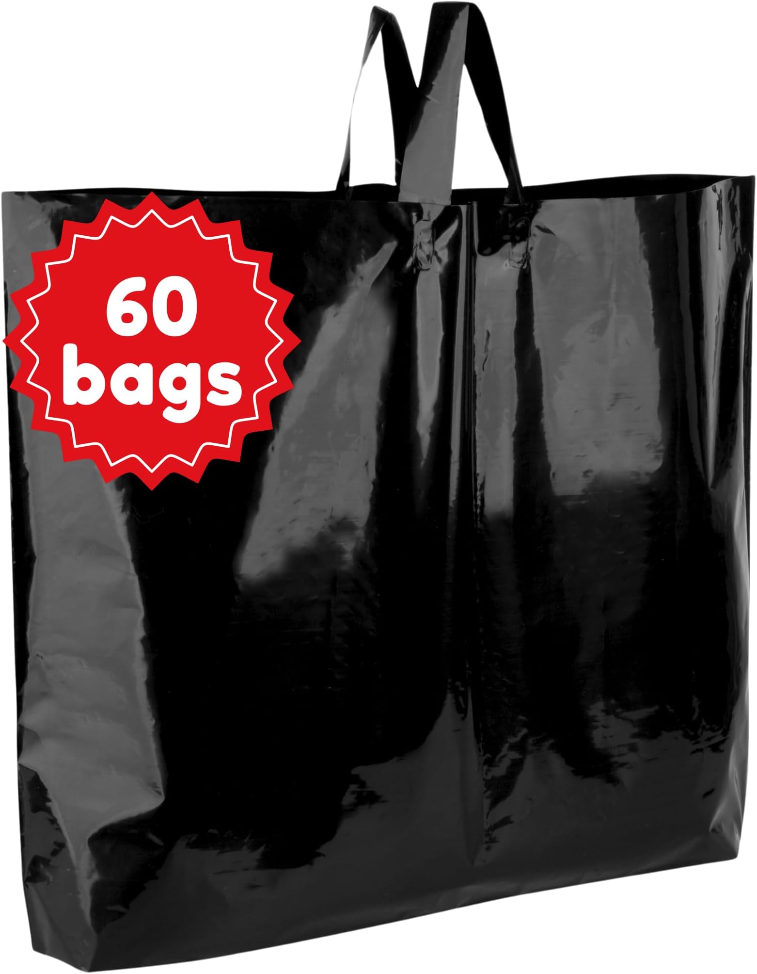 Large Plastic Shopping Bags with Handles - Extra Large Shopping Bags for Small Business– Extra Thick 3 Mil Black Merchandise Bags, for Boutique & Retail – Bulk Heavy Duty Glossy Gift Bags (60, Black)