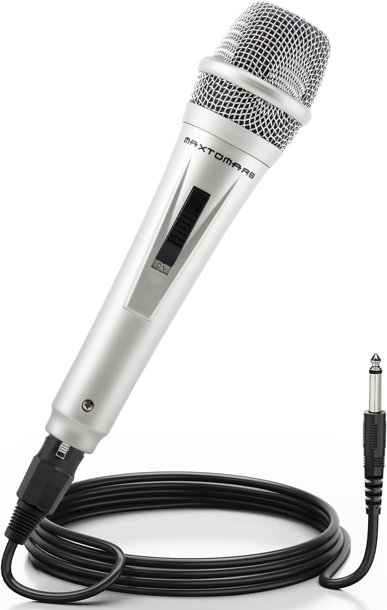 Adamantite Dynamic Karaoke Microphone for Singing, Handheld Wired Microphone, 13ft Cable and Magnetic Switch, Perfect for Speakers, Karaoke Machines, Amplifiers, Mixers (Silver)