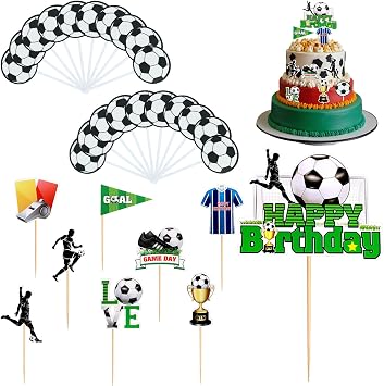 Birthday Cake Decorations Topper, Cupcake Decoration Happy Birthday Personalised Cake Toppers Theme Party Reusable Decor for Boys Baby Girls Men Football