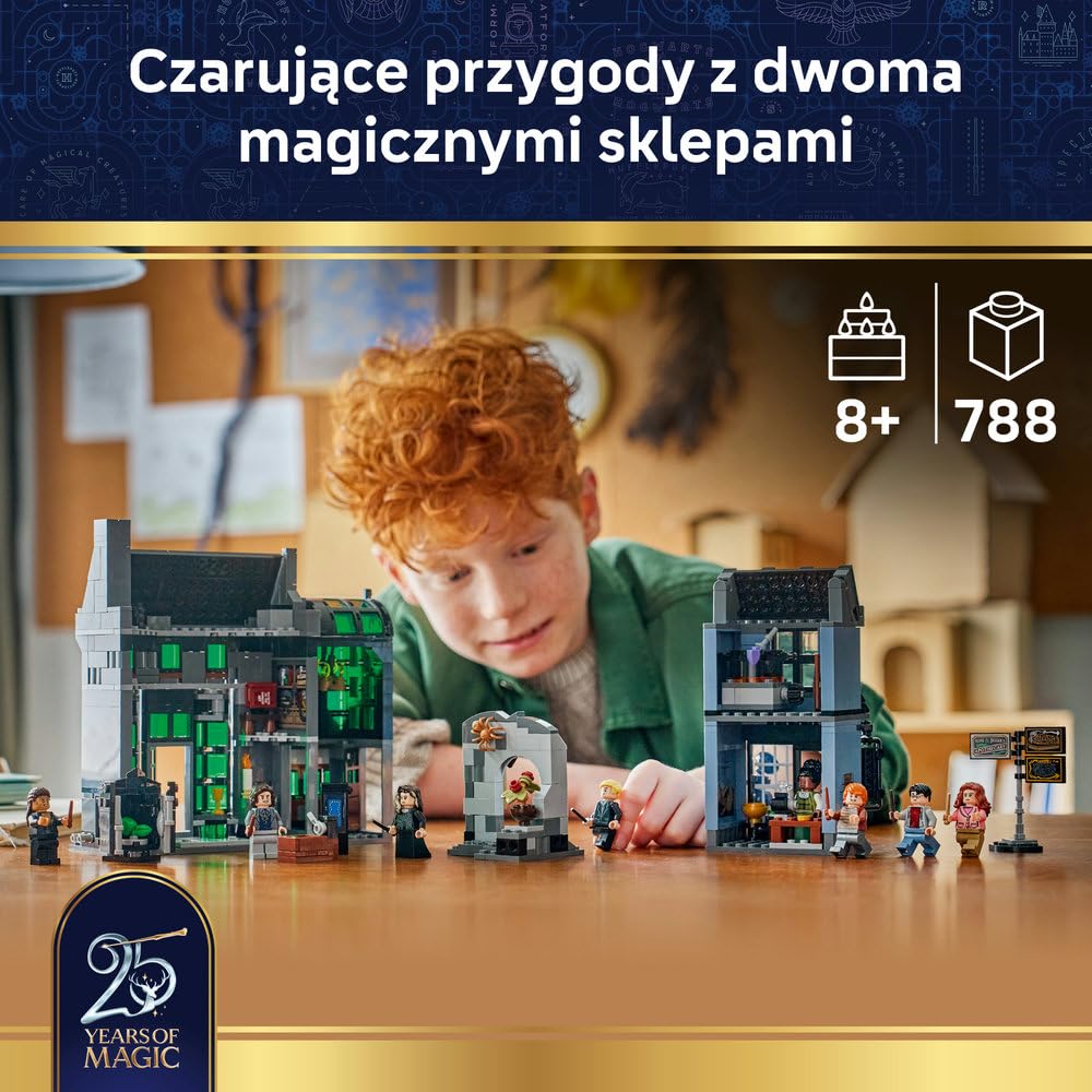 LEGO Harry Potter Magiczne sklepy na ulicy Śmiertelnego Nokturnu 76471 | Modele sklepów, zestaw z figurkami, prezent dla fana Harry’ego Pottera 8+, zestaw klocków dla dzieci, 788 elementów