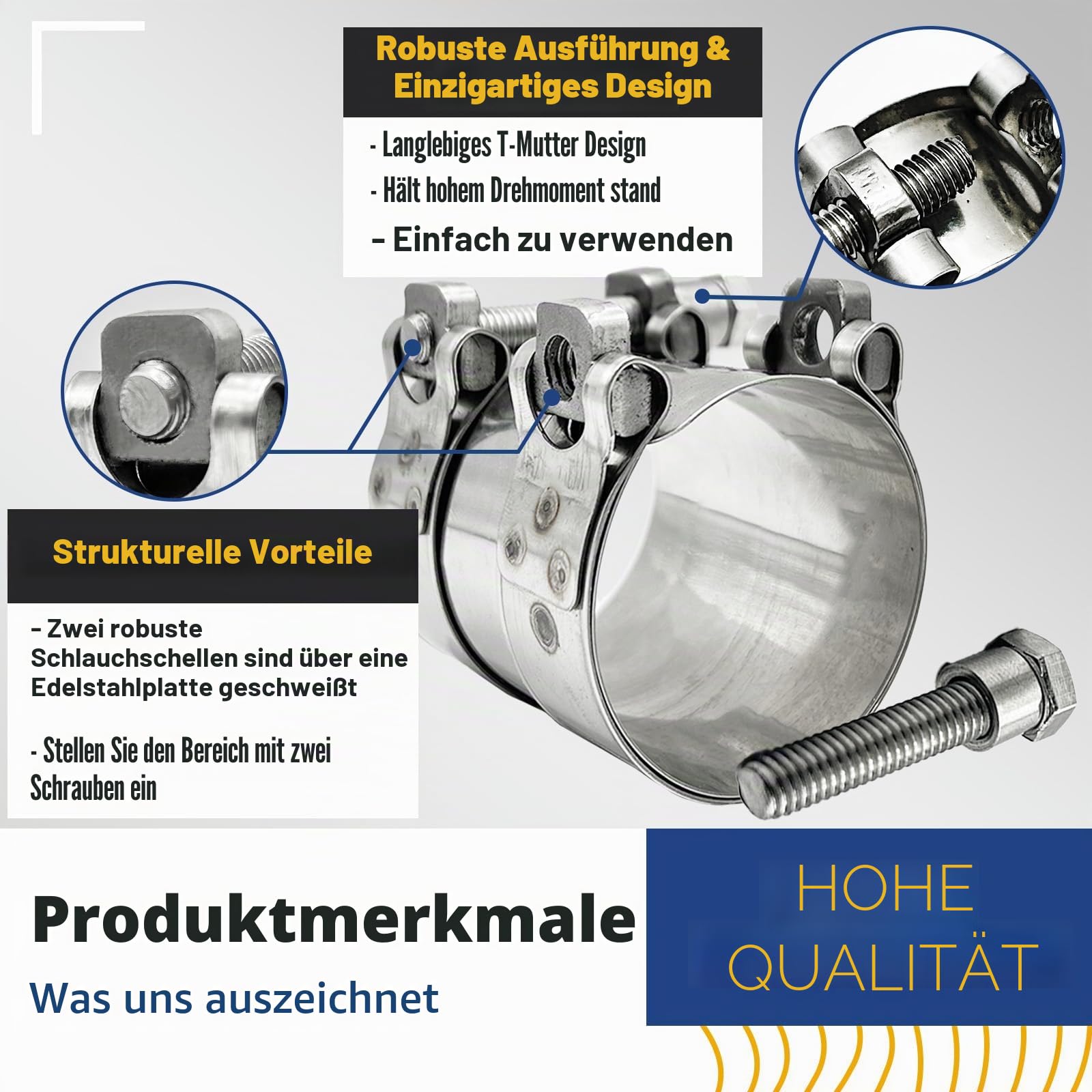 Gelenkbolzenschelle W4 Edelstahl 304 – Schwerlast Breitbandschelle TT, 60 mm Breit, 48–51 mm (1,89–2 Zoll), für Schalldämpferrohr, 1er Pack