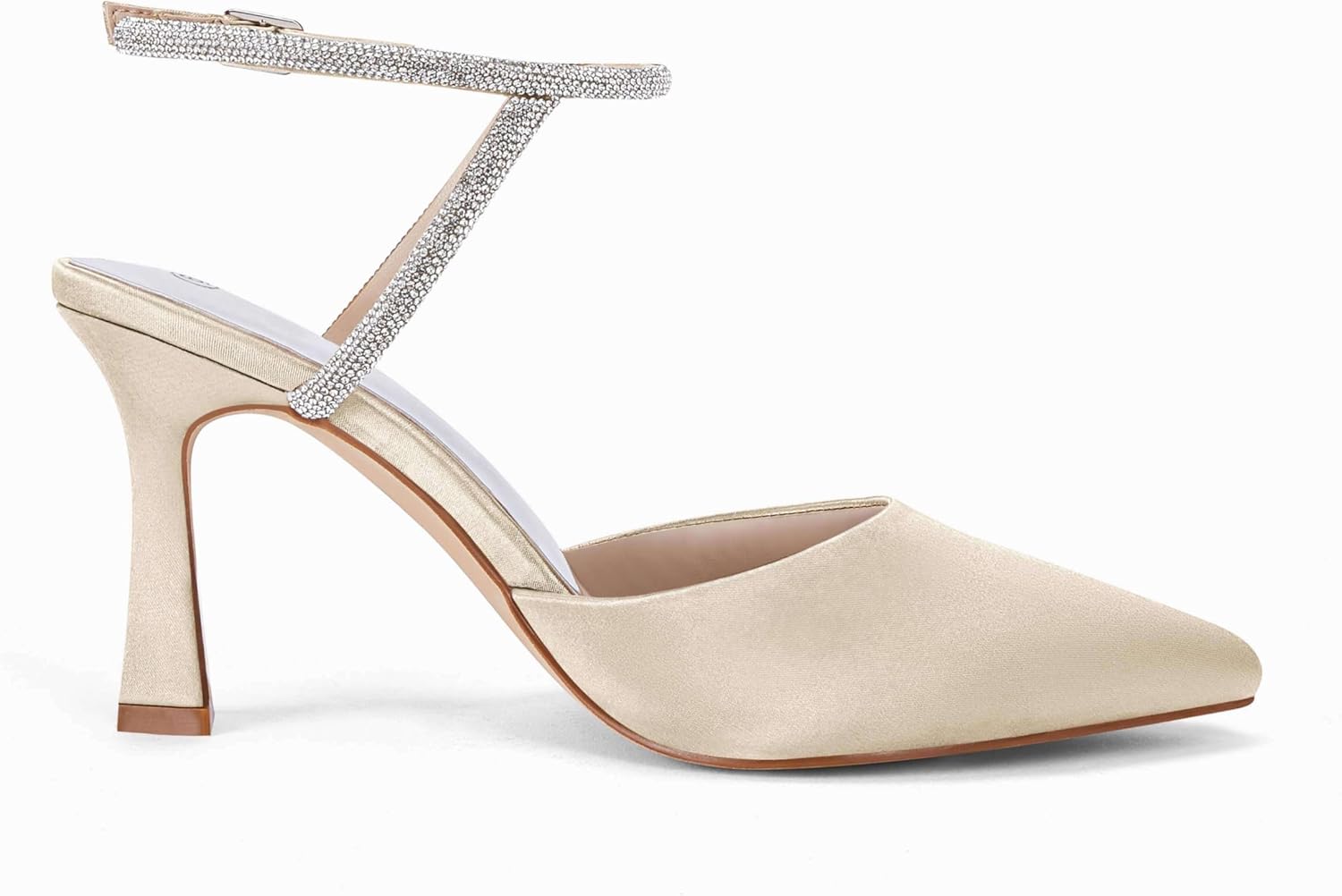 Coutgo Women Rhinestone Heels Kitten High Satin Pumps Pointed Toe Sparkly Sexy Wedding Dress Shoes - Image 6