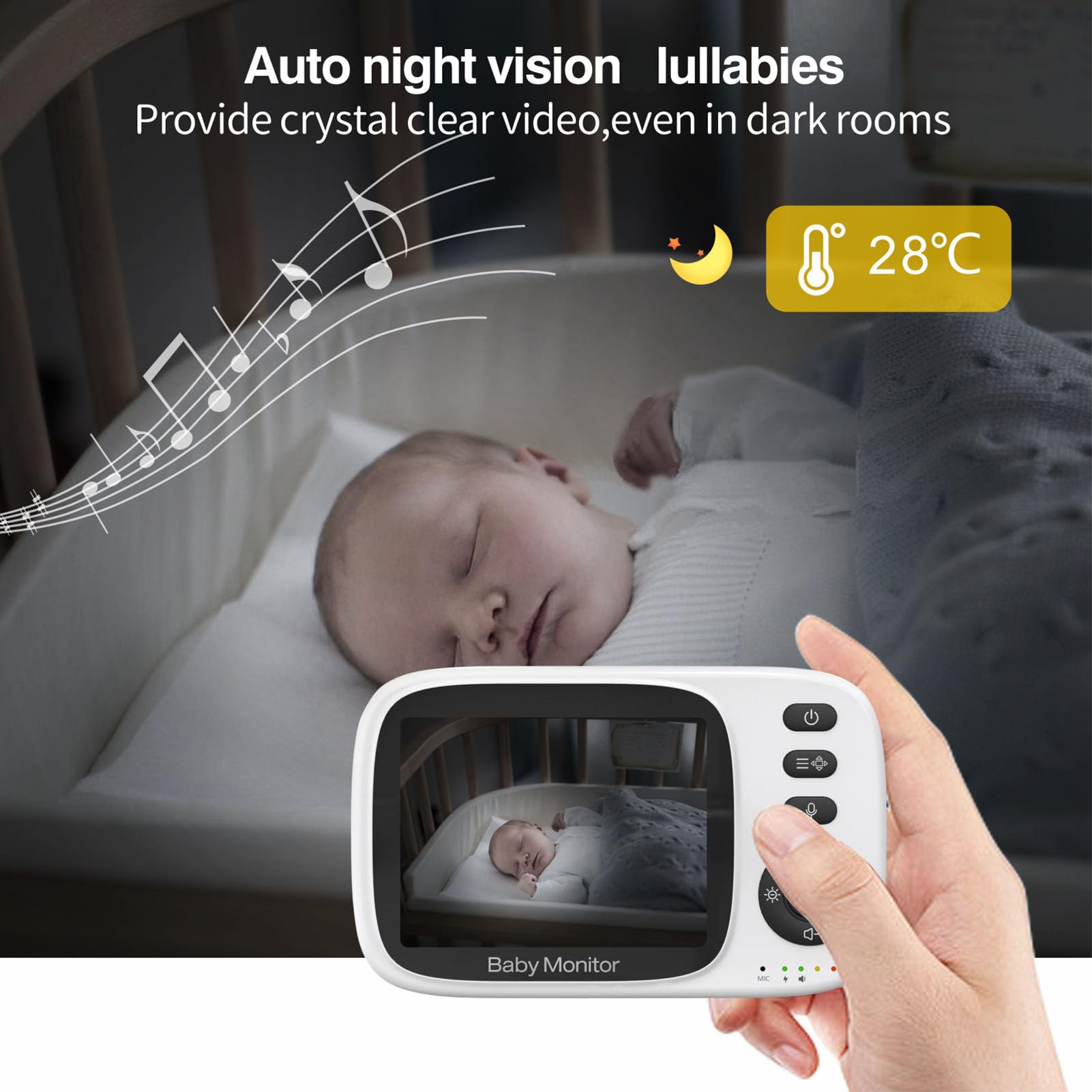 Alomejor Vigilabebés con Cámara y Audio Bidireccional, Visión Nocturna, Batería de Larga Duración, para el Hogar