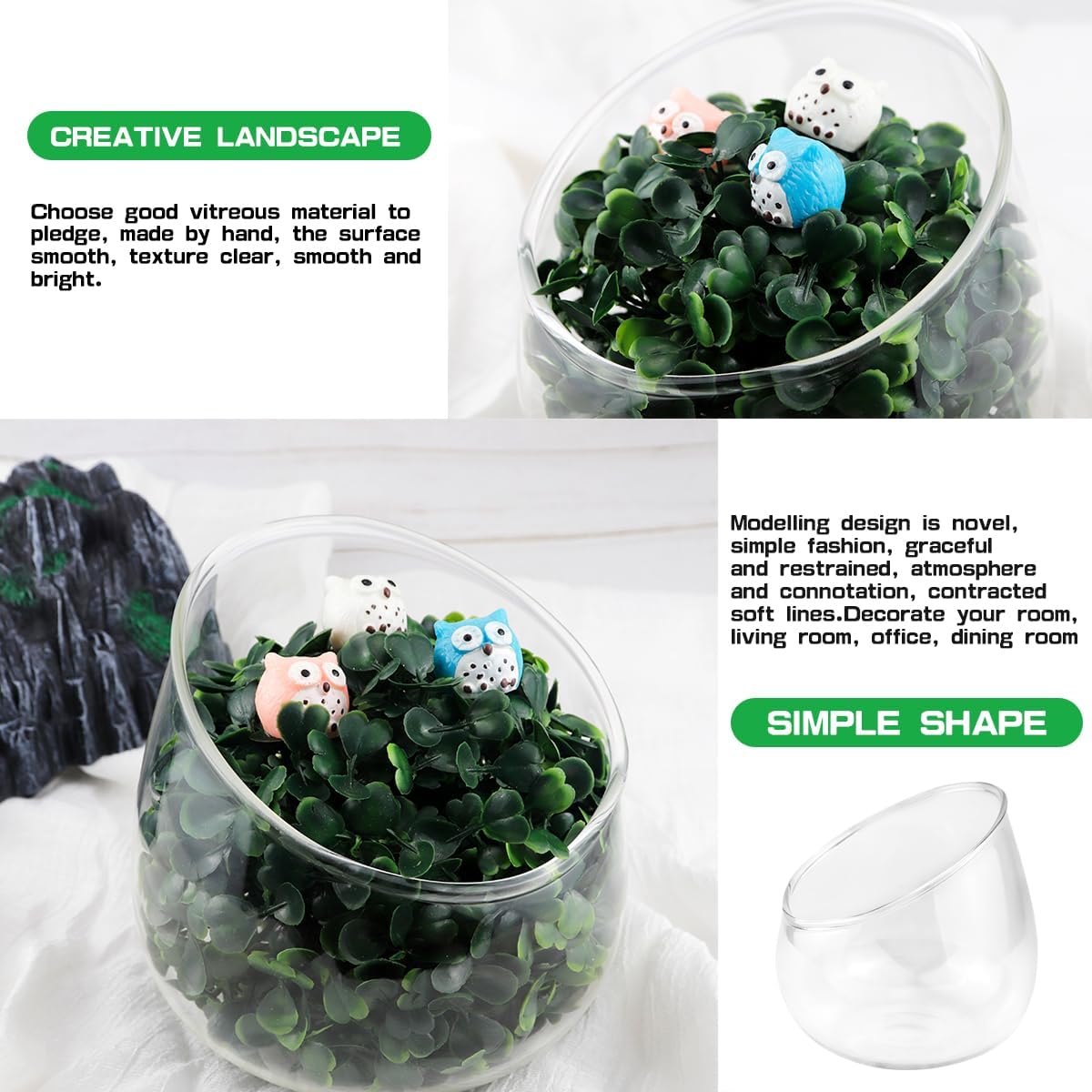 Glass Slant Cut Bowl Vase Clear Slanted Globe Terrarium Flower Vase Planter Table Centerpiece for Succulents, Cacti, Moss