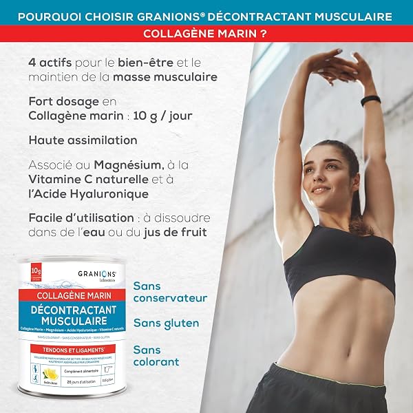 GRANIONS - Décontractant Musculaire Collagene Marin Poudre - Collagène et Acide Hyaluronique - Magnésium - Collagène Marin - - 1