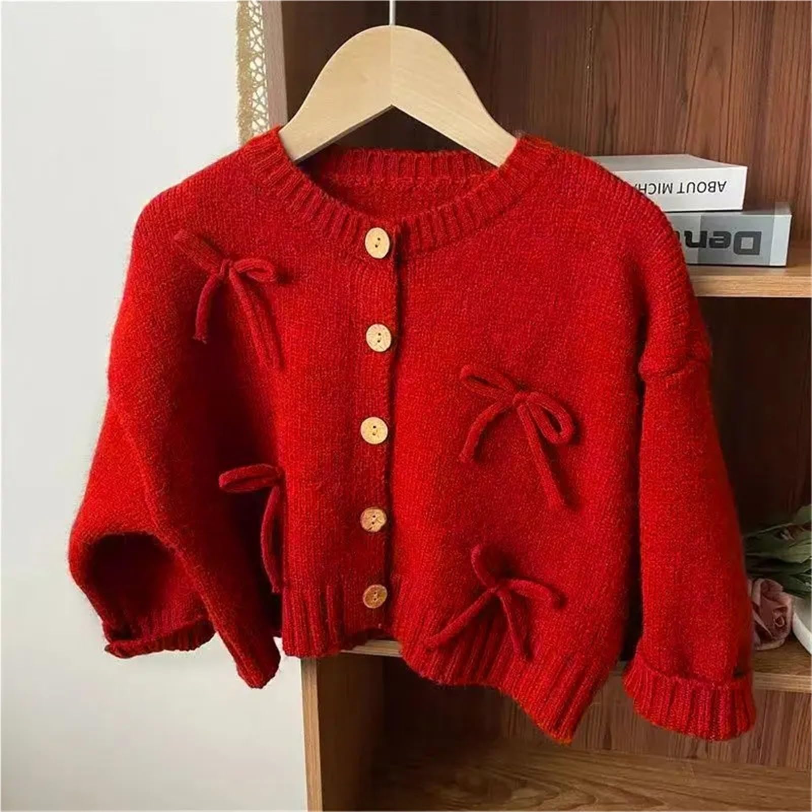 Suéter for niñas, cárdigan de Punto con Lazo, Chaqueta Infantil de Primavera y otoño, 1-7 años(140CM 7T)