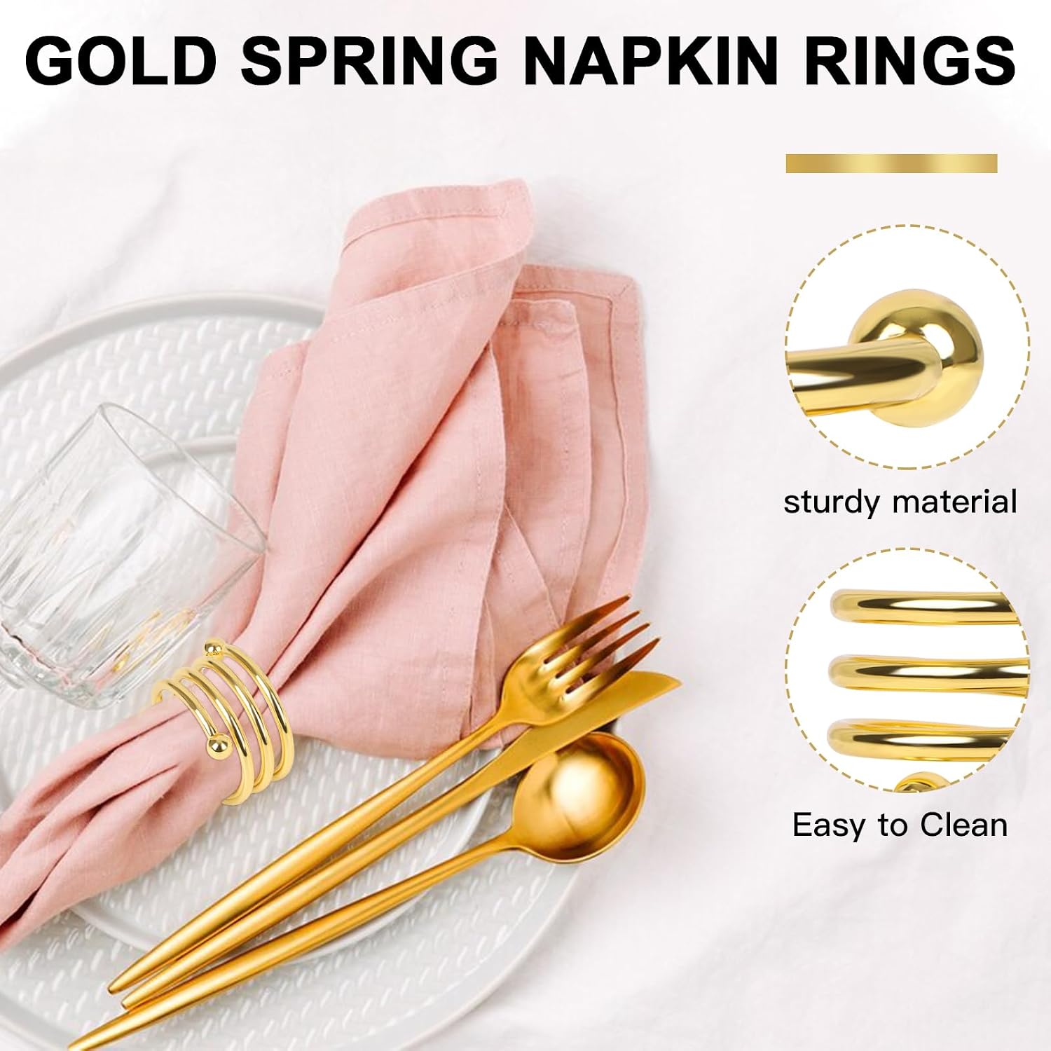 Gold Napkin Rings Set of 8, Elegant Spiral Design