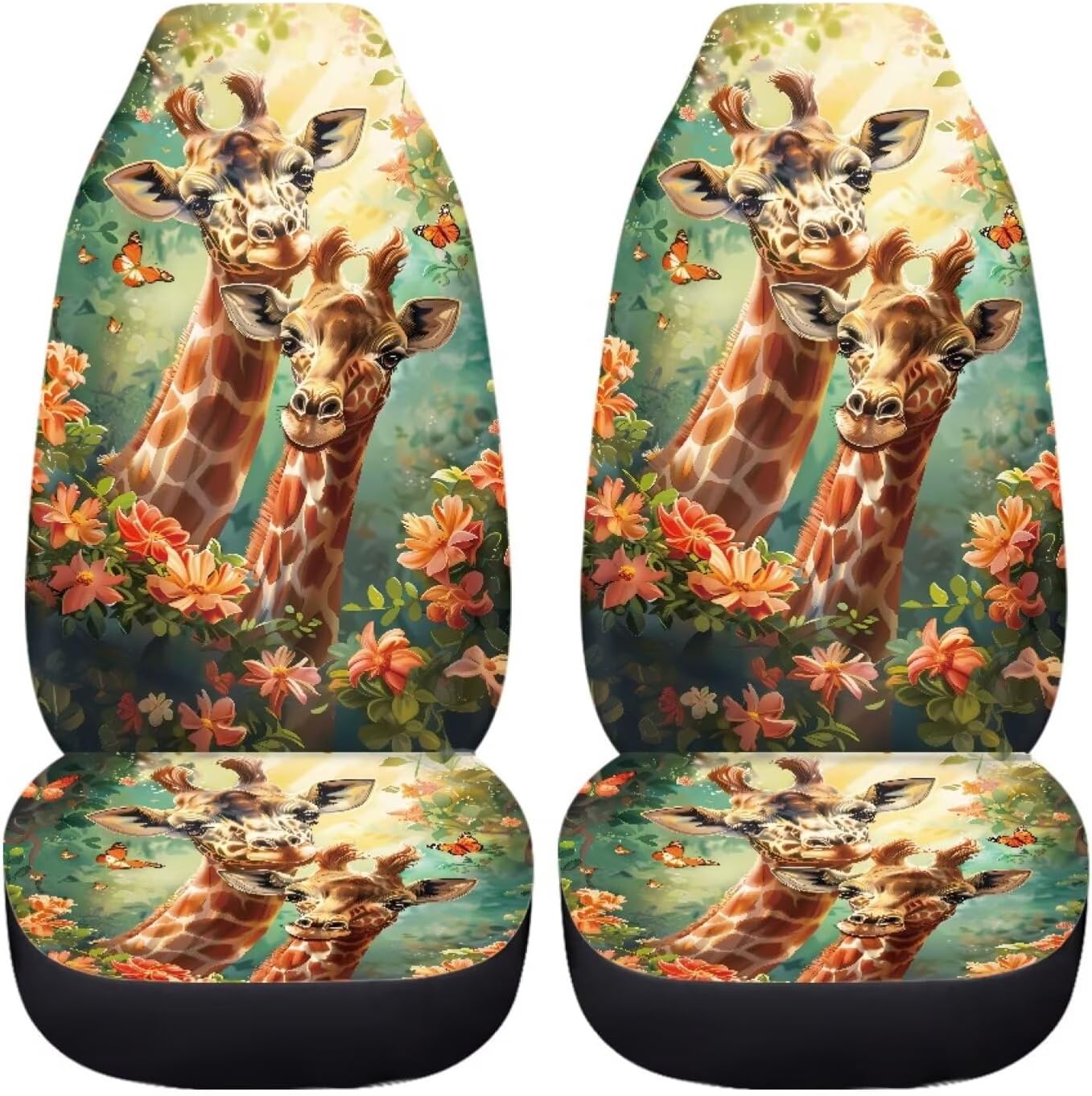 Animal Giraffe Car Seat Covers Full Set Anti-Slip Elastic Seat Cushion Protectors Car Seat Covers for Women Automobile Interior Decor Accessories Fit Most Vehicle Truck SUV Van