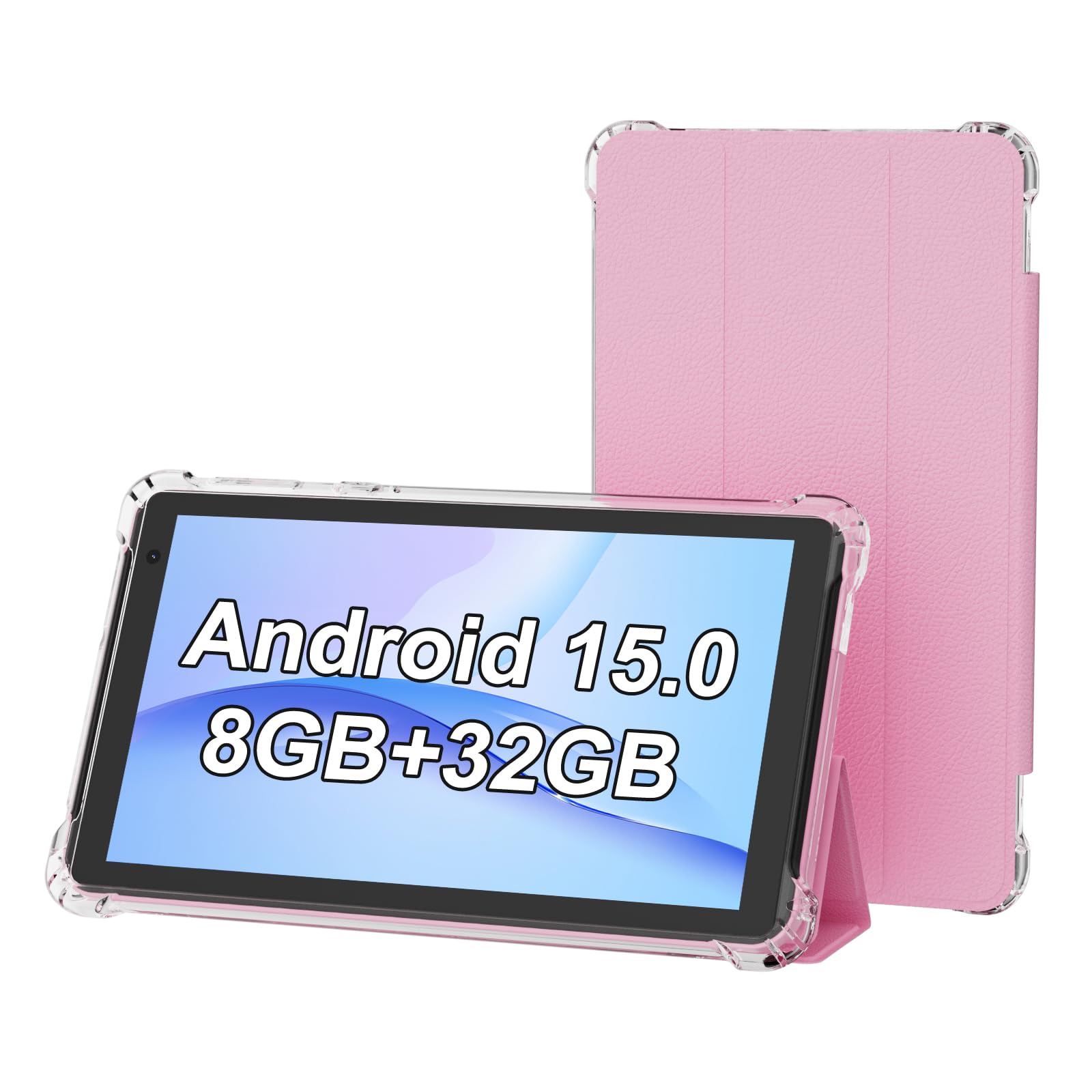 Tablet with Protective Case, 7 Inch IPS 1024 * 600 Android 15.0 Tab PC RAM 8GB (3+5 Extension) + ROM 32GB Bluetooth 5.0 WiFi6 2.4G + 5G 2MP + 5MP Dual Cameras (Pink)-image-13