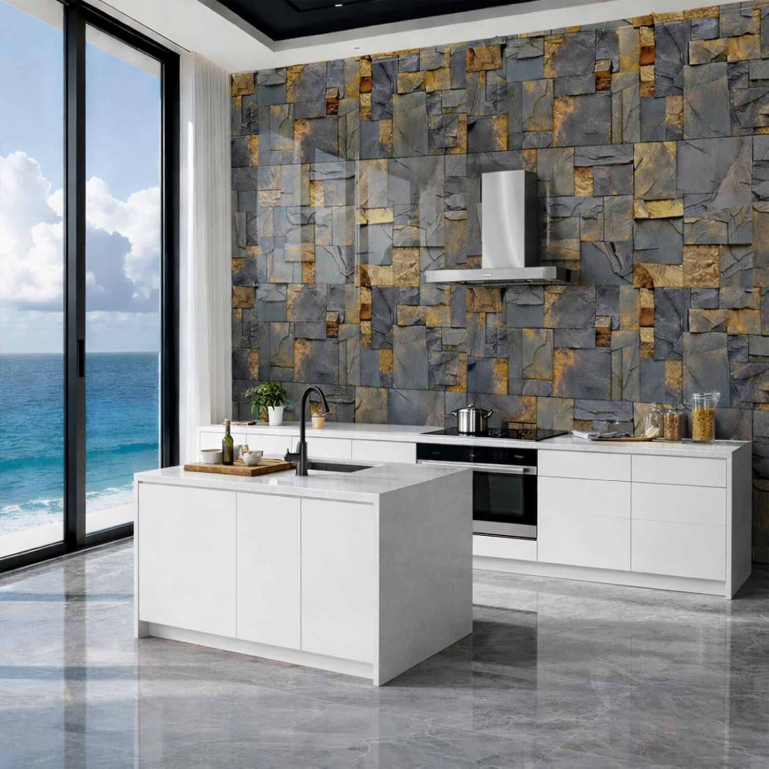 Condition photo showing New/Like New for peel and stick kitchen backsplash tiles 16pcs – waterproof self adhesive wall stickers for kitchen, easy diy stick on tile backsplash, heat resistant decorative wall covering (slate)