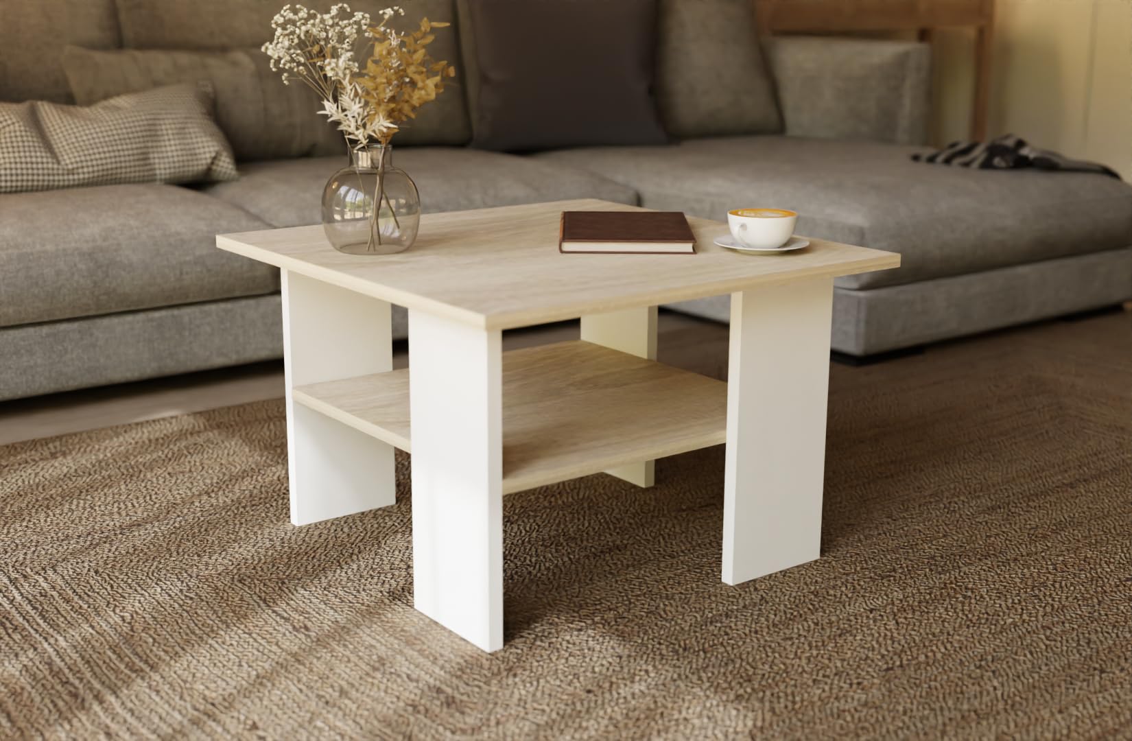 Tavolino Moderno Sonoma - Design Innovativo Con Ripiano Inferiore, Colore Universale, Costruzione Solida