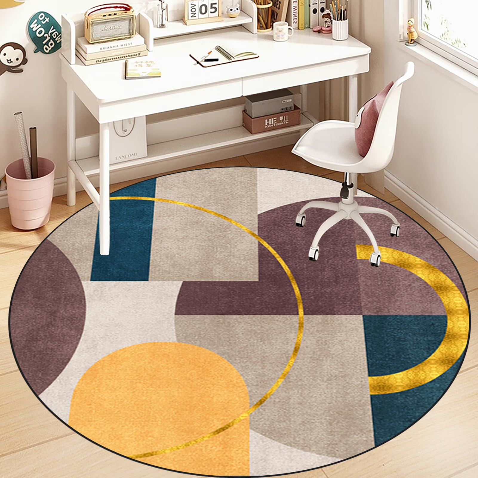 Tappetino Rotondo Per Sedia Da Ufficio - Protettivo Antiscivolo Per Pavimenti In Legno, Marmo, Moquette, 100 Cm, Spessore 4,1 Mm