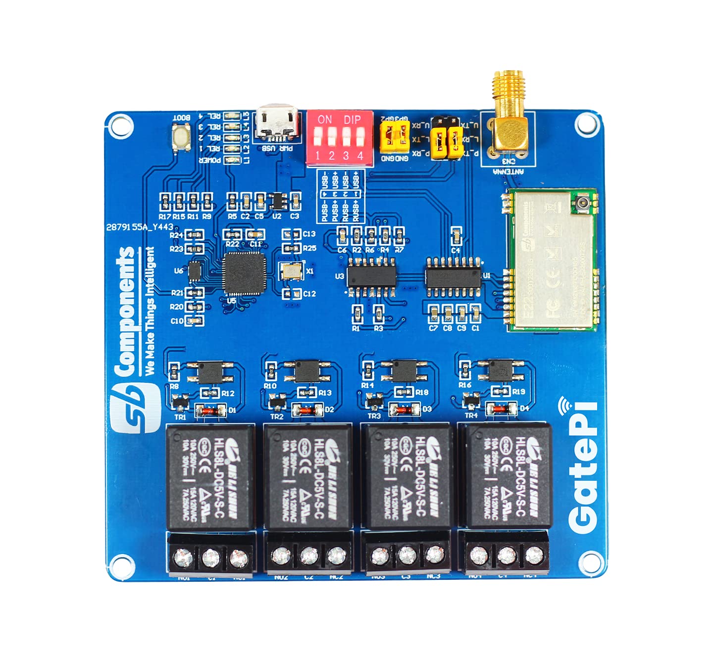 GatePi 4 Canali - Relè a 4 Canali LoRa Basato su LoRa Relè con Modulo LoRa basato su Raspberry Pi 2040 Smart Trasmissione Dati Modulo LoRa, Trasmissione fino a 5 KM (915MHz)