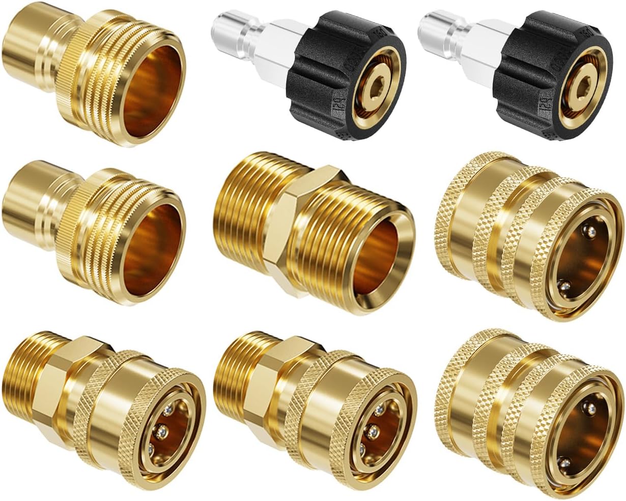 9 PCS Pressure Washer Adapter Set, Quick Disconnect Kit, M22 Swivel to 3/8'' Quick Connect, 3/4" to Quick Release, M22 to M22 Convert