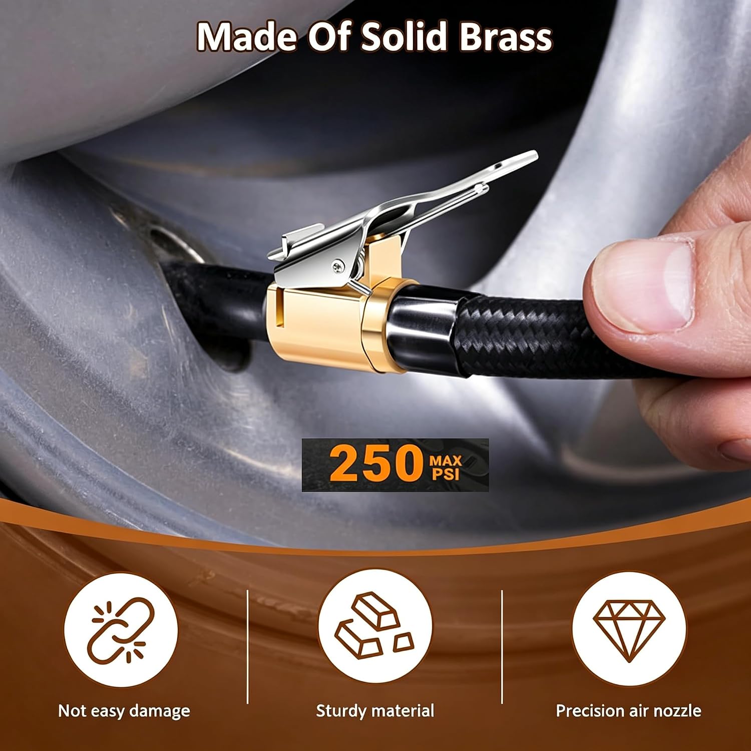 12-Pack Air Chuck Quick Connect, Brass Locking Tire Air Chuck with Clip Adapter 8mm, No Leakage Air Compressor Pump Clip-On Tire Chucks, Inflator Hose Adapter Compatible with Schrader Valve