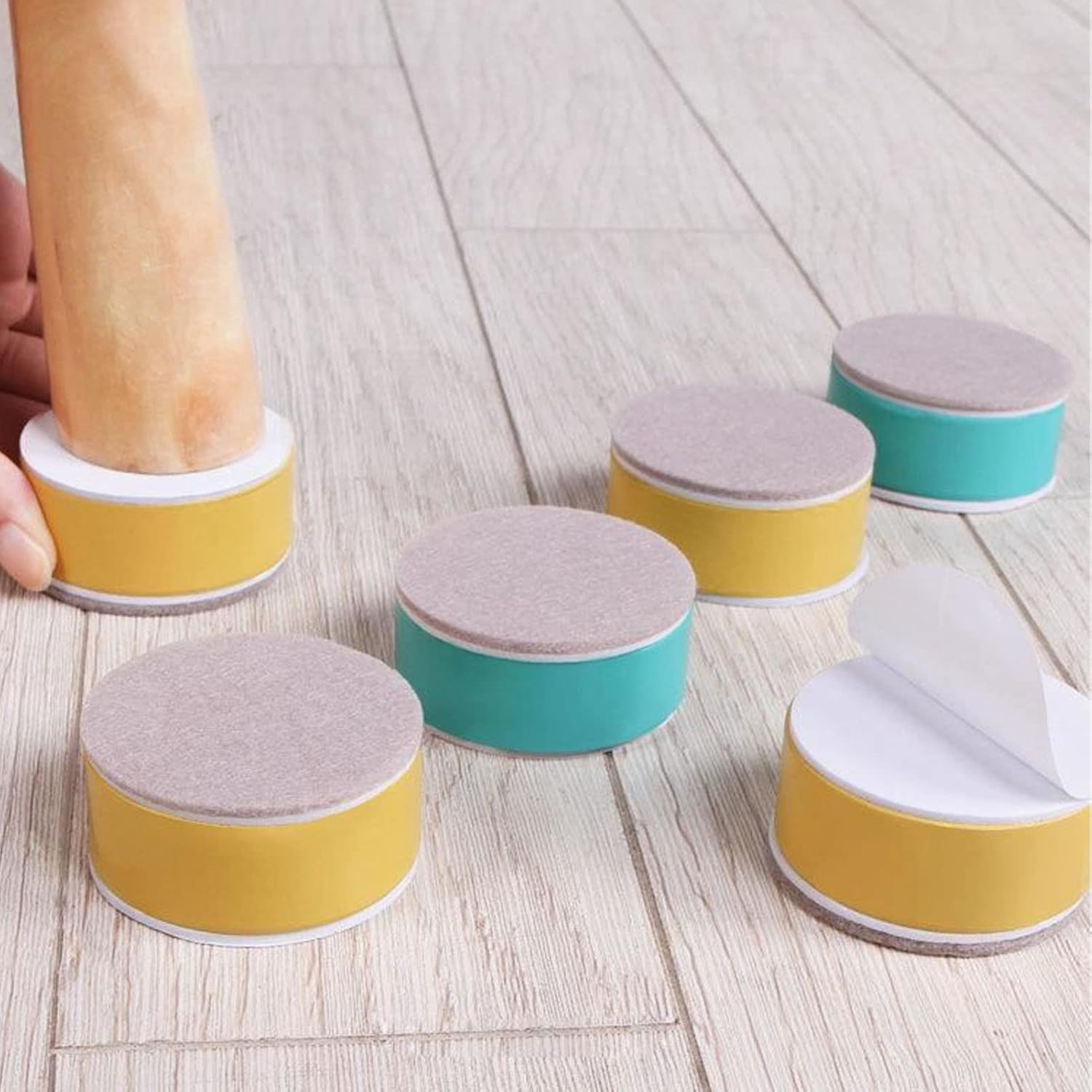 Set of 4 Round Furniture Risers, Self-Adhesive Bed Risers Carbon Steel Furniture Support Legs Mute Table Legs, for TV Cabinet Chair Desk Couch, Diameter 60mm (L60 x H52 mm,Blue)