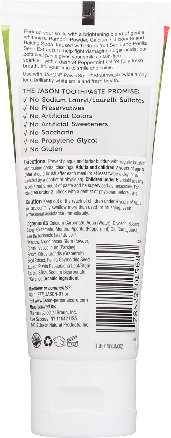 Jason Powersmile Whitening Fluoride-Free Toothpaste, Powerful Peppermint, Travel Size, 3 Oz