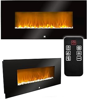 Elektrokamin Wandmontage 94cm – Elektrischer Kamin mit LED Flammeneffekt & Heizfunktion 2000W – Wandkamin mit Thermostat Timer & Fernbedienung – Design Kaminofen ohne Schornstein, Schwarz