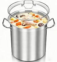 Vista 1 de Olla grande de 20 cuartos de galón, olla de sopa de grado comercial con tapa, olla de cocina de acero inoxidable sin níquel, ollas pulidas