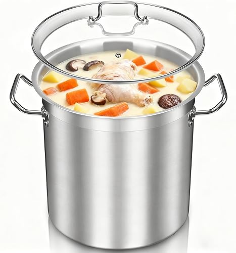 Olla grande de 20 cuartos de galón, olla de sopa de grado comercial con tapa, olla de cocina de acero inoxidable sin níquel, ollas pulidas