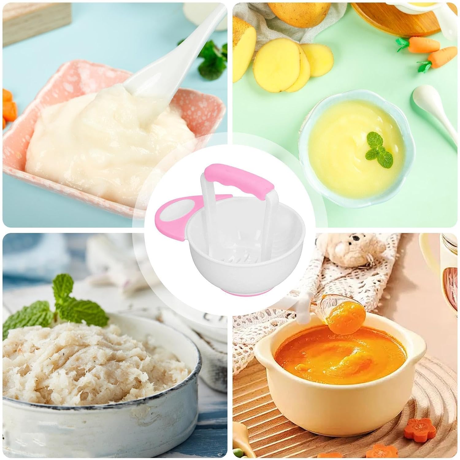 Food Grinding Puree Bowl, Fruit Vegetable Mill, Mash Container, Grinding