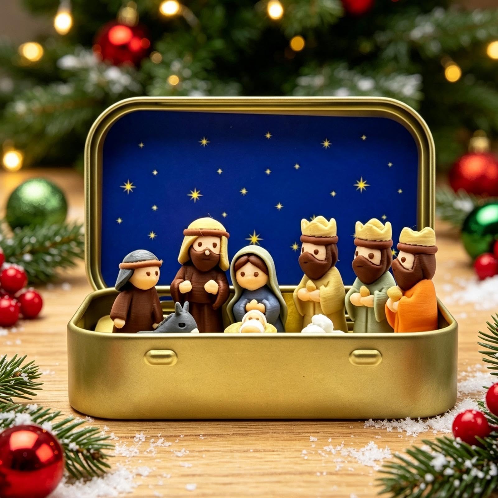 Nativity Scene Set Religious Pocket-size Mini Nativity In A Tin Box