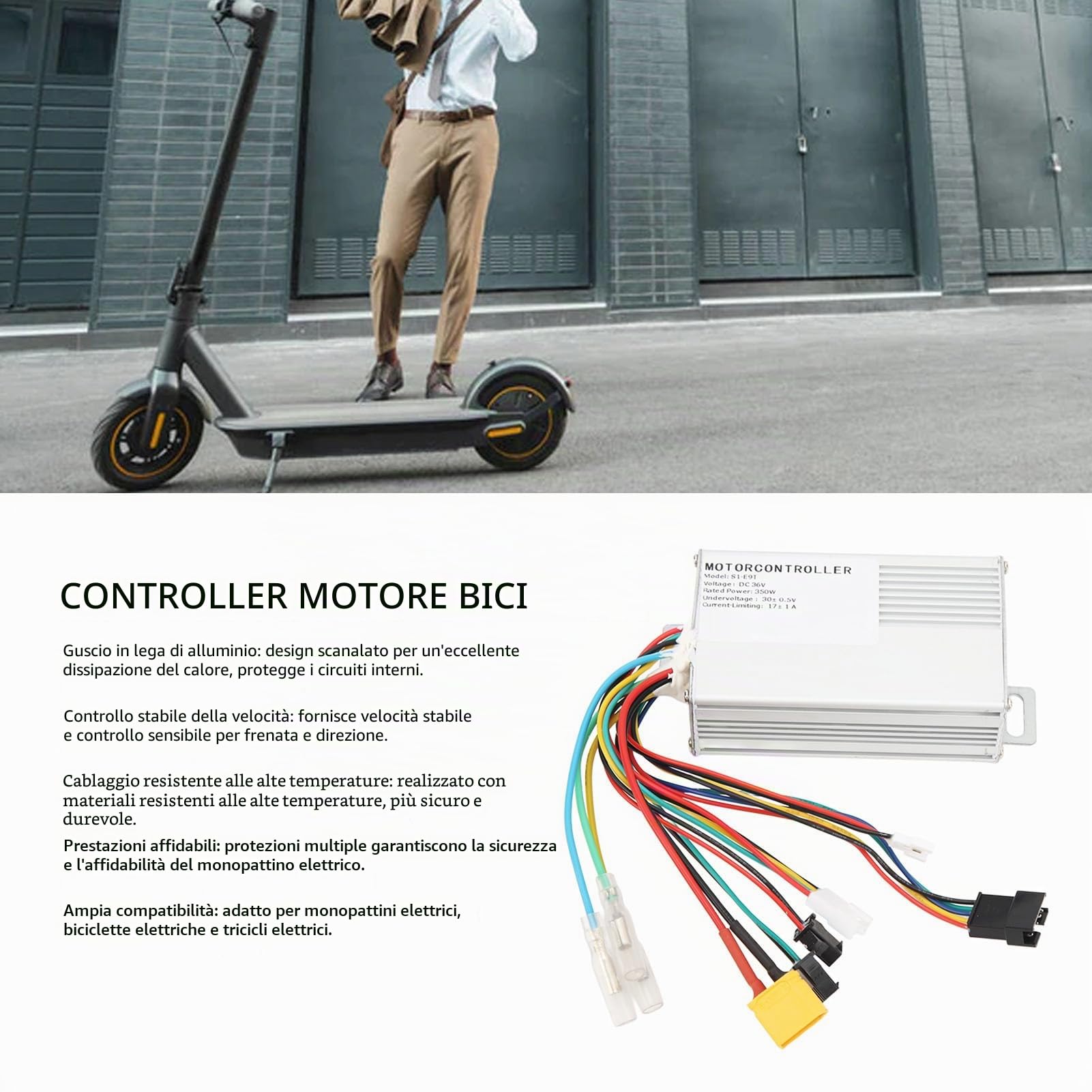 BuyWeek Controller Scooter Elettrico, 36V 350W Motore Brushless in Alluminio per Monopattino e Bici Elettrica