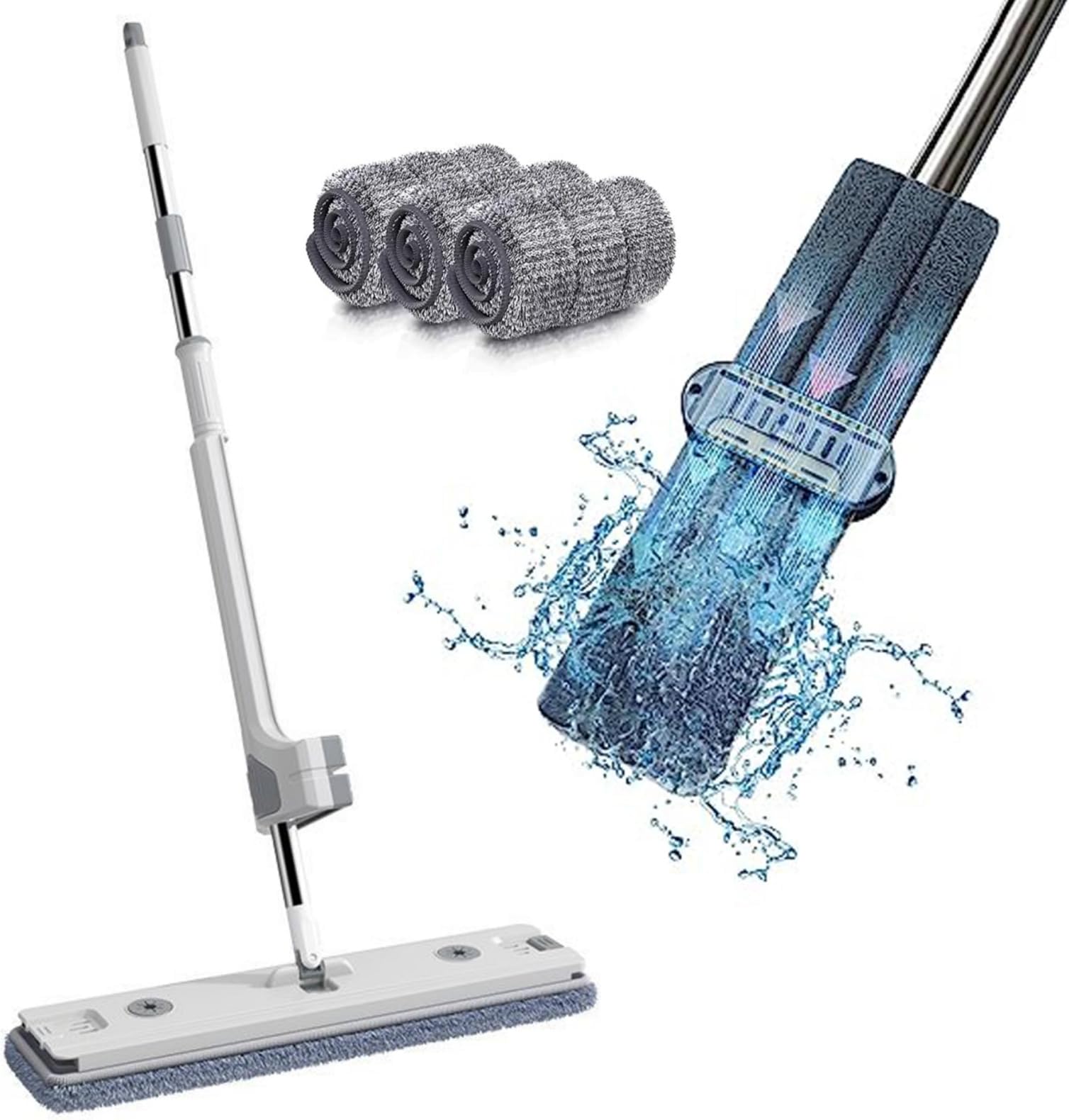 TAME Microfiber Mops for Floor Cleaning, Hands Free Flat Floor Mop with 3 Washable Microfiber Pads, Self Wringing Floor Cleaning Mop, Dry & Wet Dust Mop for Hardwood, Laminate, Tile Floor Cleaning
