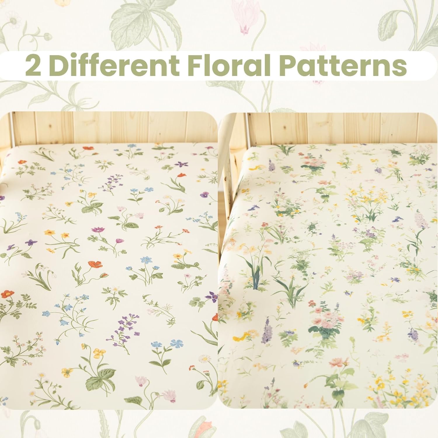 SDIII 2 Pack Floral Crib Sheets for Baby Girl 52×28 Stretchy Microfiber Jersey Knit Crib Sheets Floral for Standard Crib and Toddler Mattress