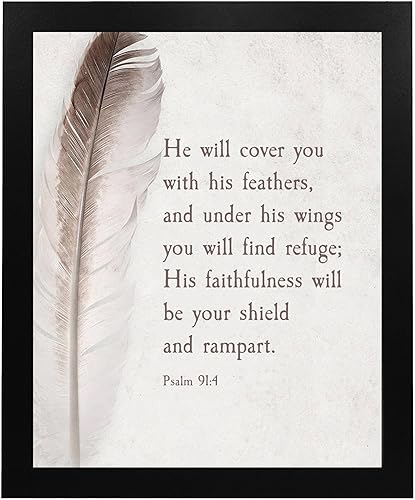 Miniatura 5 de He Will Cover You With His Feathers - Impresión artística con versículo bíblico para pared, impresión de plumas de salmo de protección de 8 x 10