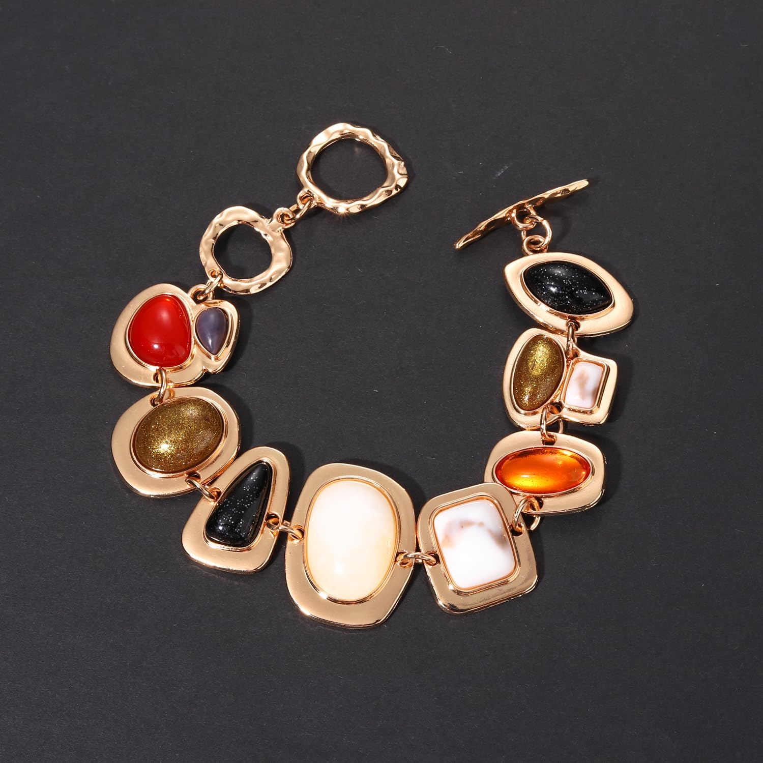 BVGA Gold Multi-Gemstone Charm Bracelet for Women Colorful Vintage Resin Gem Bracelet Jewelry Gifts - Image 2