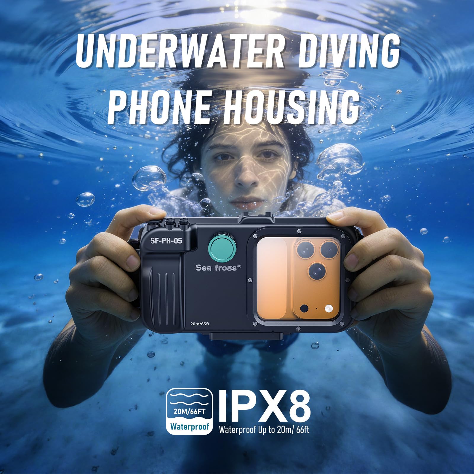 Sea Frogs podwodne etui na smartfon, wodoszczelne, 20 m, z czerwonym filtrem, kompatybilne z iPhone'em i systemem Android (czarne)
