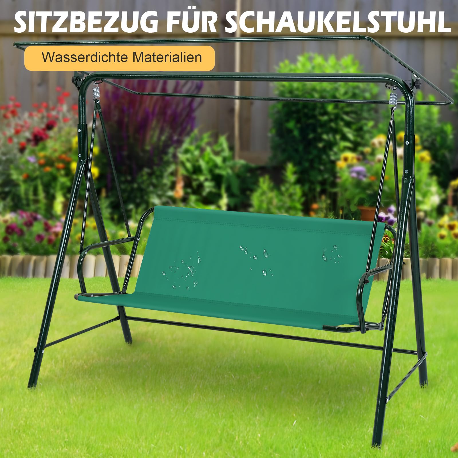 Copriseduta di ricambio per dondolo Hollywood, copriseduta impermeabile e resistente per altalena da giardino, copertura per esterni per sedia da giardino, 2 e 3 posti (verde, 148 x 50 x 50 cm