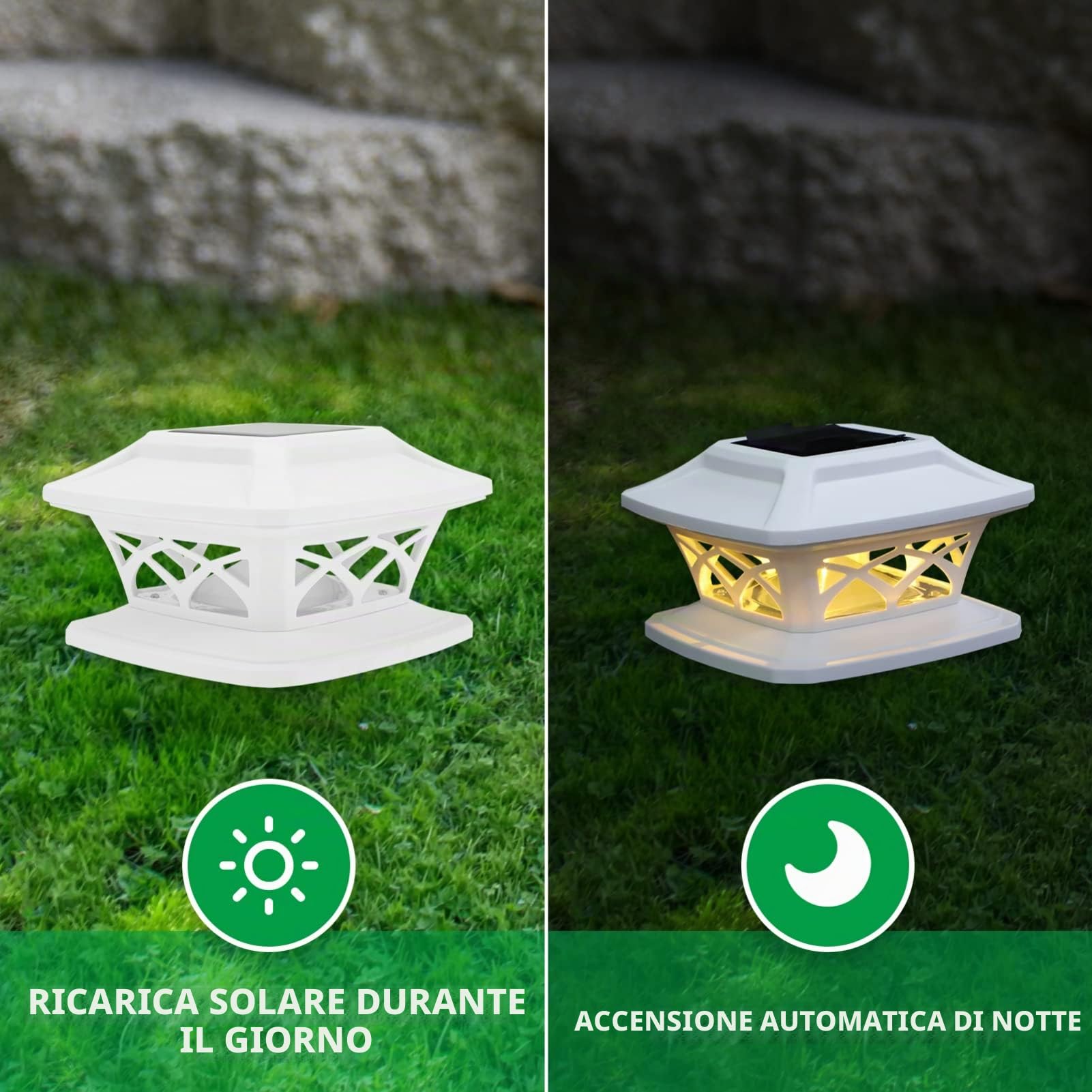 Uonlytech 3 Pezzi per Recinzione Paesaggistica per Esterni Palo Quadrato Pilastro Decorazione da Giardino Lampada da Notte Cappucci per Inondazione LED Decorazione Patio Luci Solari
