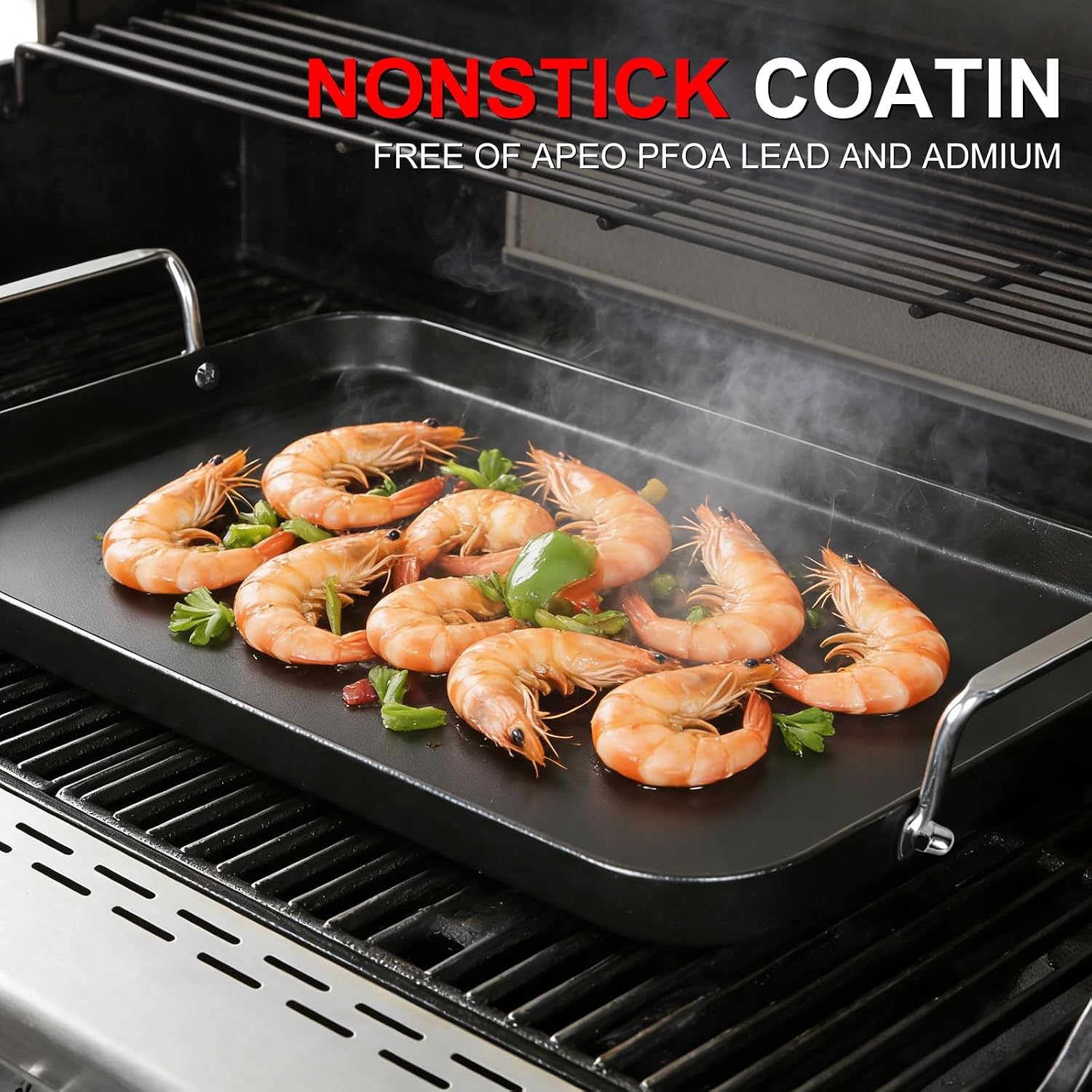21" x 13" Cast Iron Griddle Pan, Non-Stick Stove Top Flat Plate with Stainless Steel Handle for Gas Grill, Camping, BBQ, Smooth Surface Double Burner Cookware