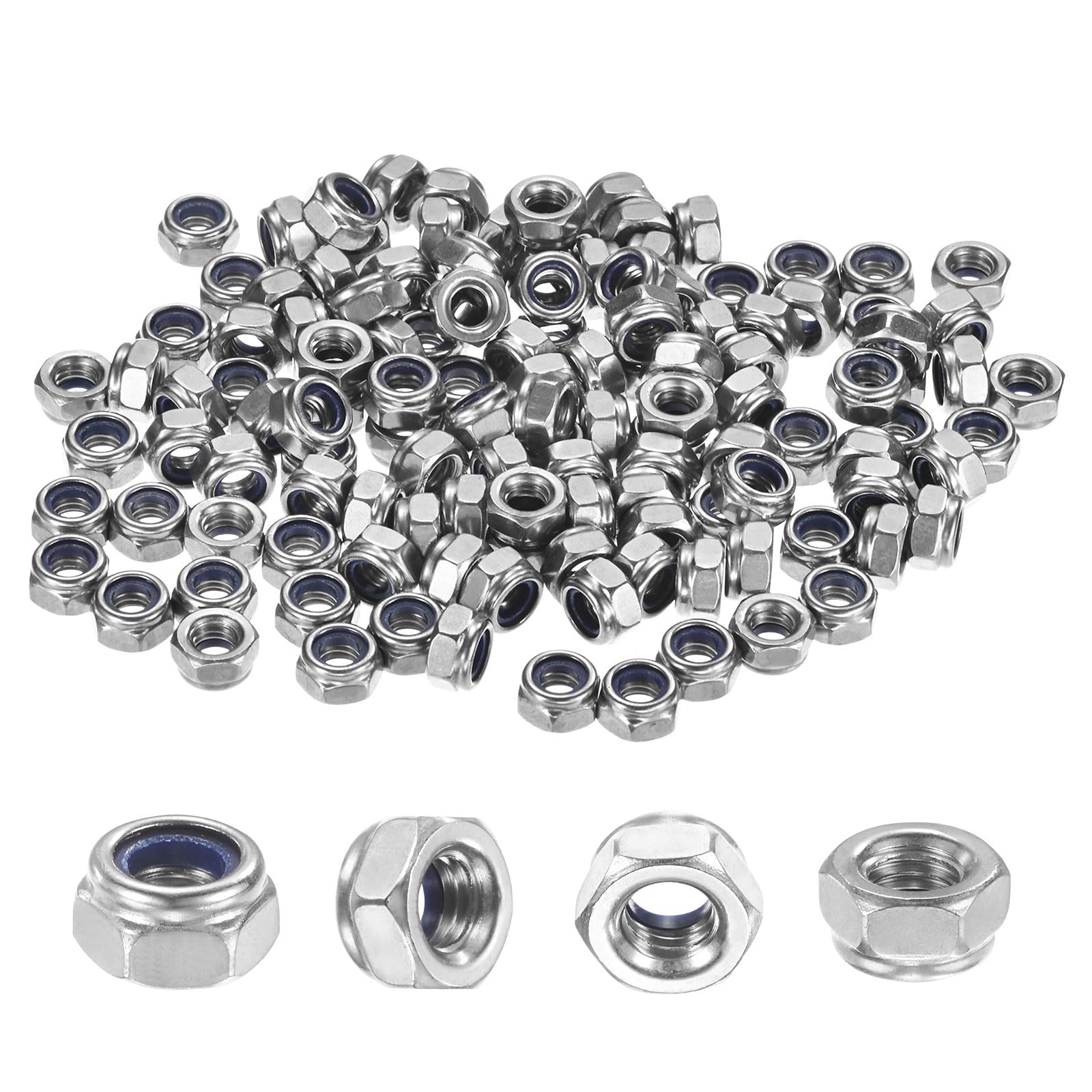 M METERXITY 100-Pack Nylon Insert Hex Lock Nuts, M6 x 1mm Thread 304 Stainless Steel Self-Locking Locknuts Hexagon Nut Metric Nuts for Machinery/Home Repair/Industrial Fasteners