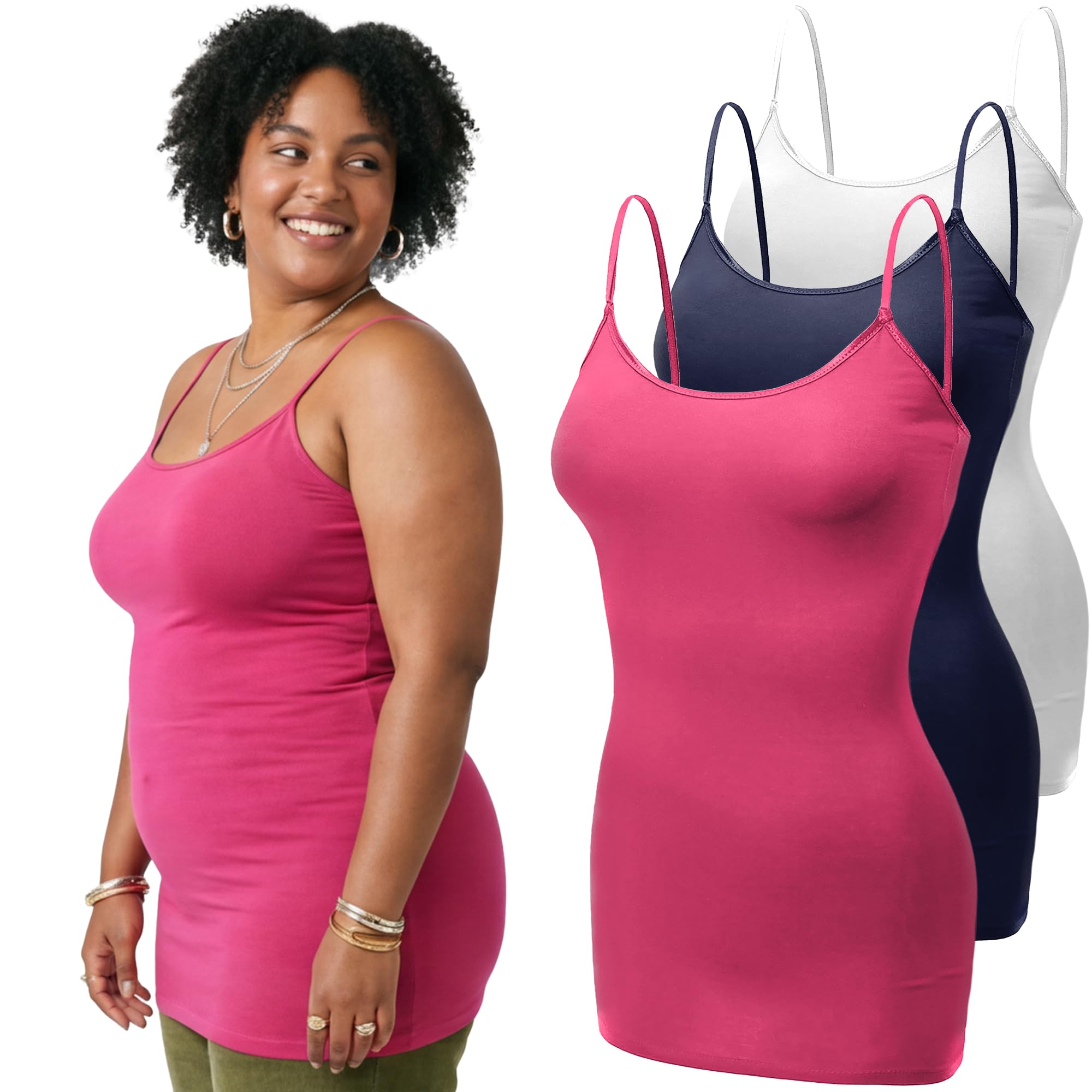 Emmalise Women's Basic Casual Long Camisole Adjustable Strap Cami Layering Top