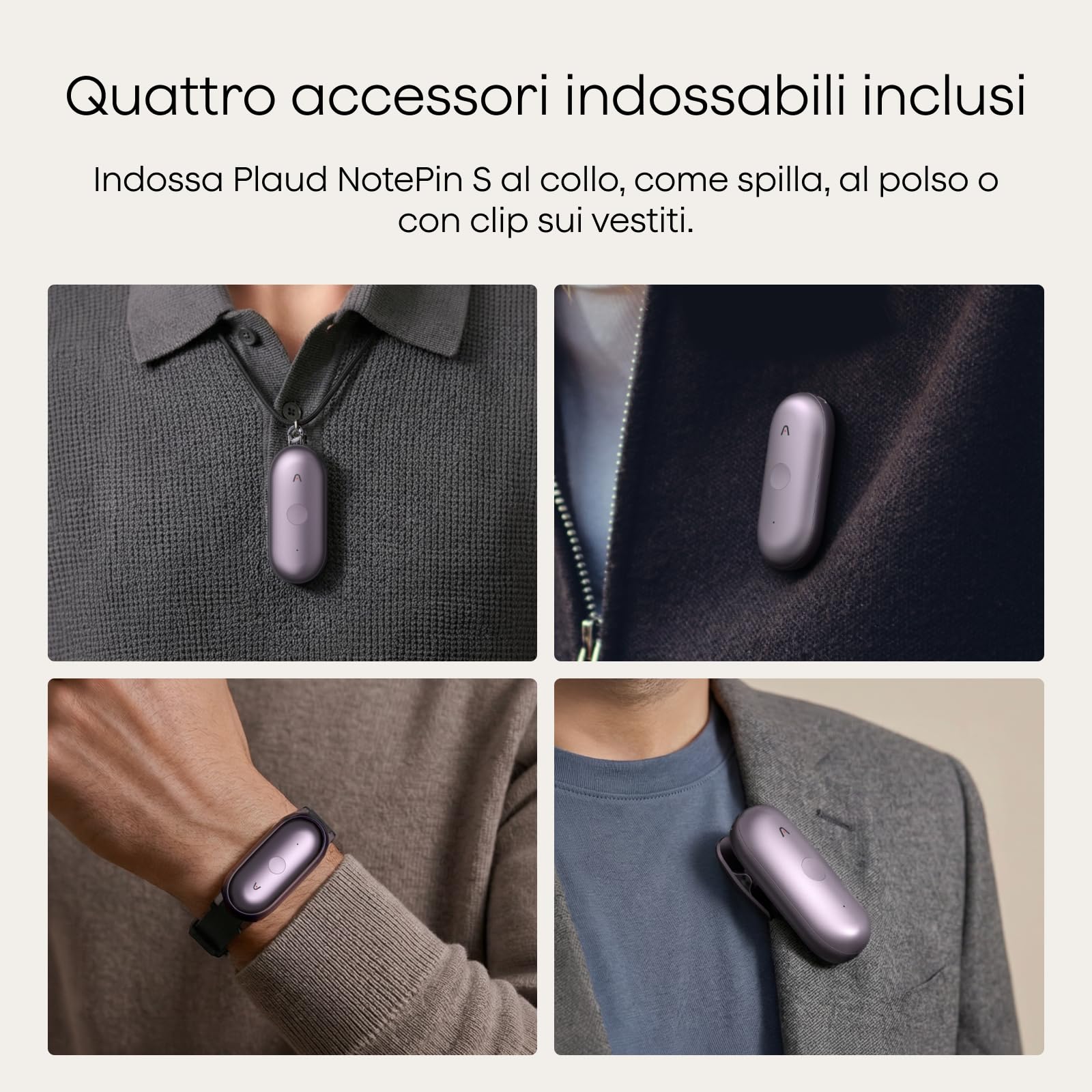 Plaud NotePin S Registratore Vocale AI Pulsante di Registrazione Tattile Audio Digitale Trascrizione Riepilogo Appunti Per Professionisti Riunioni Lezioni con 4 Accessori, Teams, Viola